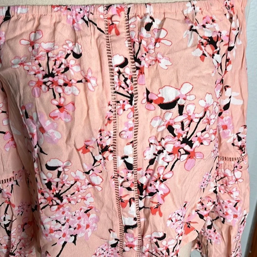 Cupcakes And Cashmere Cherry Blossom Off Shoulder Blouse Crop Top Trim Size Extr - Picture 4 of 11